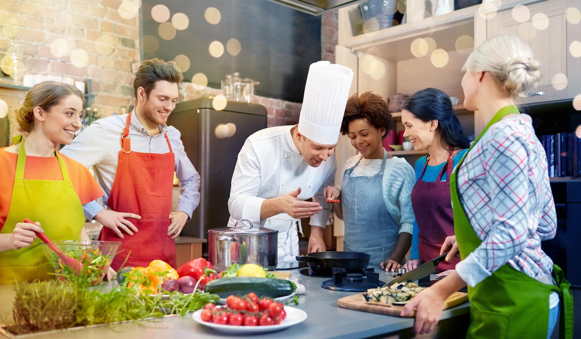 Group workshop in professional kitchen